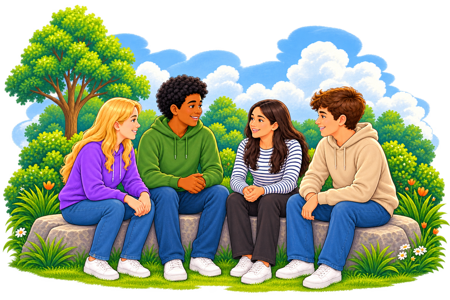 Four young people together in a park